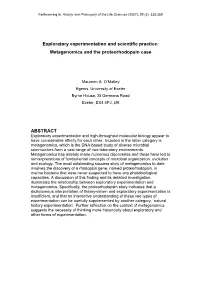 Exploratory Experimentation and Scientific Practice: Metagenomics and the Proteorhodopsin Case