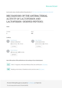 Mechanisms of the Antibacterial Activity of Lactoferrin and Lactoferrin-Derived Peptides