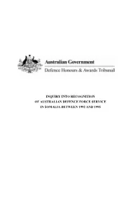 Report of the Inquiry Into Recognition for Service in Somalia