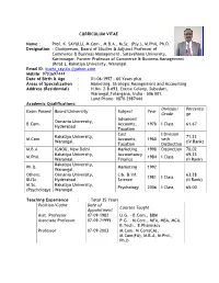 CURRICULUM VITAE Name : Prof. K. SAYULU, M.Com., MBA, M.Sc