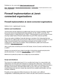 Firewall Implementation at Janet-Connected Organisations