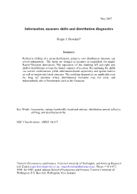 Information, Measure Shifts and Distribution Diagnostics