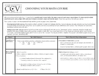 Choosing Your Math Course