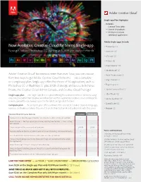 Now Available, Creative Cloud for Teams Single-App. • Photoshop® CC