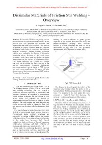 Dissimilar Materials of Friction Stir Welding - Overview