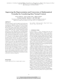 Improving the Representation and Conversion of Mathematical Formulae by Considering Their Textual Context
