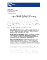 FCC Approves Eighth Set of COVID-19 Telehealth Program