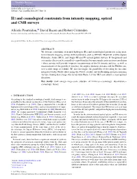 I and Cosmological Constraints from Intensity Mapping, Optical and CMB Surveys