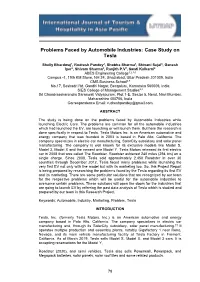 Problems Faced by Automobile Industries: Case Study on Tesla