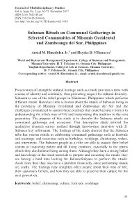 Subanen Rituals on Communal Gatherings in Selected Communities of Misamis Occidental and Zamboanga Del Sur, Philippines