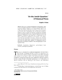 On the Jewish Question:’ a Polemical Précis