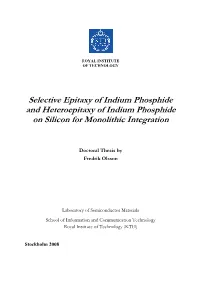Selective Epitaxy of Indium Phosphide and Heteroepitaxy of Indium Phosphide on Silicon for Monolithic Integration