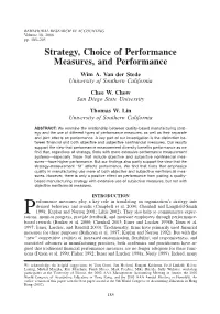 Strategy, Choice of Performance Measures, and Performance Wim A
