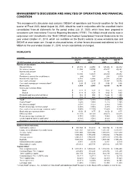 Management's Discussion and Analysis of Operations and Financial
