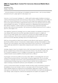 BMG to Supply Music Content for Comverse Advanced Mobile Music Solution Submitted By: Pleon Monday, 8 April 2002
