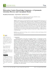 Innovation Centric Knowledge Commons—A Systematic Literature Review and Conceptual Model