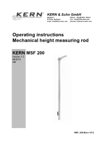 Operating Instructions Mechanical Height Measuring Rod