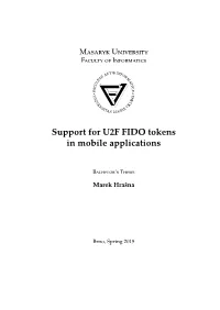 Support for U2F FIDO Tokens in Mobile Applications