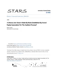 A Chorus Line: Does It Abide by Rules Established by Actors' Equity Association for the Audition Process?