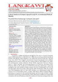 Critical Analysis of Ganjar's Speech Covid-19: a Constructed Political