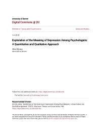 Exploration of the Meaning of Depression Among Psychologists: a Quantitative and Qualitative Approach