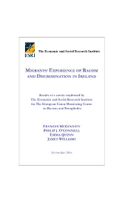 Migrants' Experience of Racism and Discrimination In