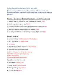 Outfield Festival Quiz X Answers 13/14Th June 2020 (Scores Are Adjusted for Minor Spelling Mistakes, Additional Words, and Rando
