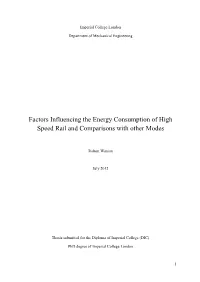 Factors Influencing the Energy Consumption of High Speed Rail and Comparisons with Other Modes