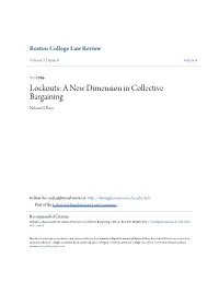 Lockouts: a New Dimension in Collective Bargaining Nelson G