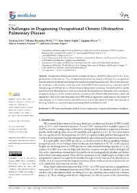 Challenges in Diagnosing Occupational Chronic Obstructive Pulmonary Disease
