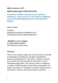 IABU Conference, 2017 MINDFULNESS BASED STRESS