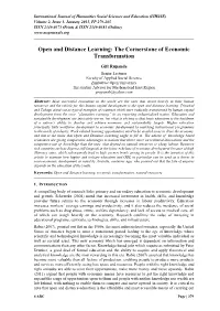 Open and Distance Learning: the Cornerstone of Economic Transformation