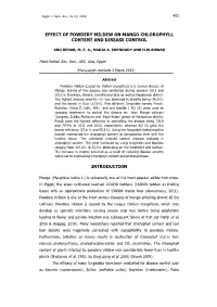 Effect of Powdery Mildew on Mango Chlorophyll Content and Disease Control