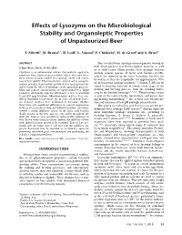 Effects of Lysozyme on the Microbiological Stability and Organoleptic Properties of Unpasteurized Beer