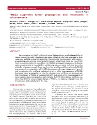 FOXC2 Augments Tumor Propagation and Metastasis in Osteosarcoma