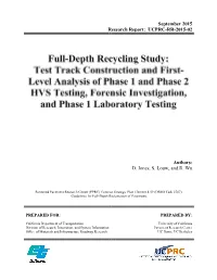 Full-Depth Recycling Study: Test Track Construction And