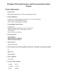 Petaluma Watershed Science and Ecosystem Restoration Project Project Information