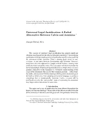 Universal Legal Justification: a Failed Alternative Between Calvin and Arminius 1