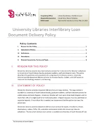 University Libraries Interlibrary Loan Document Delivery Policy
