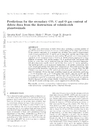 Predictions for the Secondary CO, C and O Gas Content of Debris Discs from the Destruction of Volatile-Rich Planetesimals