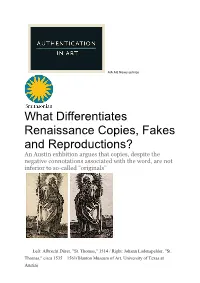 What Differentiates Renaissance Copies, Fakes and Reproductions?