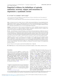 Empirical Evidence for Definitions of Episode, Remission, Recovery, Relapse and Recurrence in Depression: a Systematic Review
