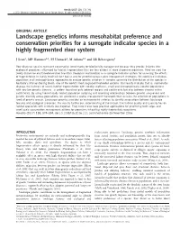 Landscape Genetics Informs Mesohabitat Preference and Conservation Priorities for a Surrogate Indicator Species in a Highly Fragmented River System
