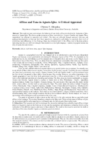 Affixes and Tone in Aguata Igbo: a Critical Appraisal