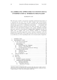 All-Embracing Approaches to Constitutional Interpretation & ‘Moderate Originalism’