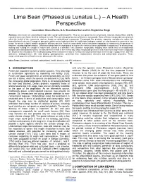 Lima Bean (Phaseolus Lunatus L.) – a Health Perspective