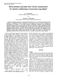 Blood Pressure and Pulse Wave Velocity Measurement for Operant Conditioning of Autonomic Responding*