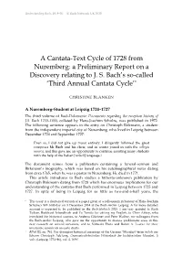 A Cantata-Text Cycle of 1728 from Nuremberg: a Preliminary Report on a Discovery Relating to J