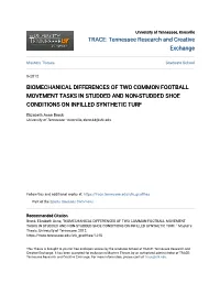 Biomechanical Differences of Two Common Football Movement Tasks in Studded and Non-Studded Shoe Conditions on Infilled Synthetic Turf