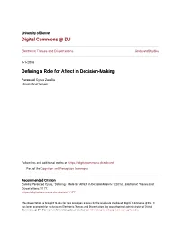 Defining a Role for Affect in Decision-Making